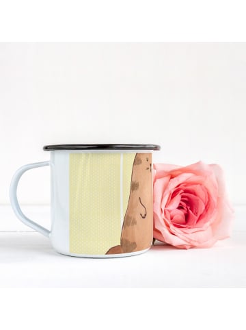 Mr. & Mrs. Panda XL Emaille Tasse Katze Wasserglas ohne Spruch in Gelb Pastell