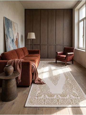 KADIMA DESIGN ERESMA Teppich Kurzflor Creme 80x150 Orientalisch Polyester Wohnzimmer in Creme