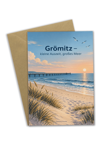 Grußkarte Strand elegant Design mit Spruch in Weiß