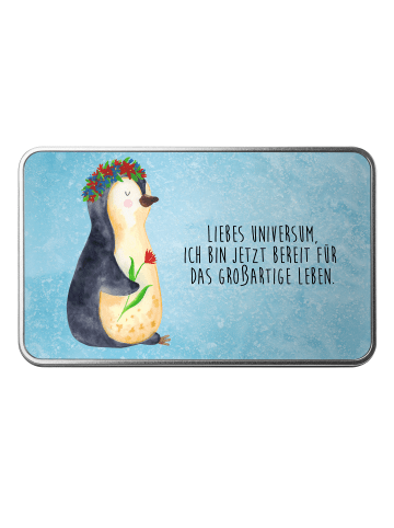 Mr. & Mrs. Panda Aufbewahrungsbox Pinguin Blumen mit Spruch in Eisblau