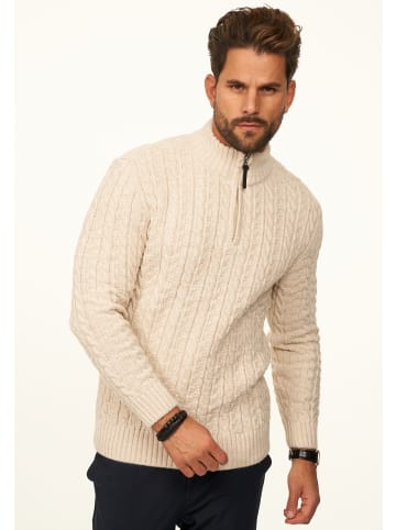 DAILY COTTON Strickpullover - als Grobstrick Troyer Pulli mit Zopfmuster für Herren in Beige