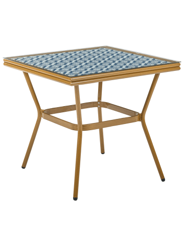 Beliani Outdoor Bistrotisch CASPRI in Weiß/Blau/Braun - (W) 80 x (H) 77 x (L) 80 cm