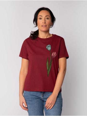 wat? Apparel T-Shirt Blume in Wasserfarbe 05 in Weinrot