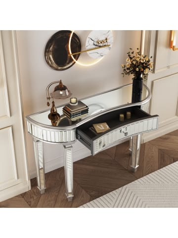 ABRIHOME Spiegelkonsolentisch in Silber 120 cm mit Schublade