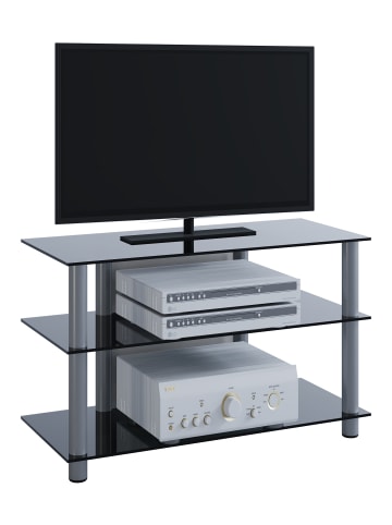 VCM  TV Möbel Sideboard Fernseh Rack Alu Glas Sindas in Schwarzglas