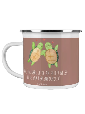 Mr. & Mrs. Panda Camping Emaille Tasse 30. Hochzeitstag Perlenho... in Braun Pastell