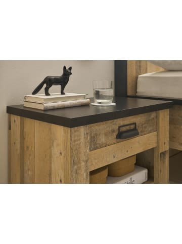 Furn.Design Nachttisch Used Wood hell, dunkles Grau 60 x 61 cm, Nachtkommode mit Soft-Close