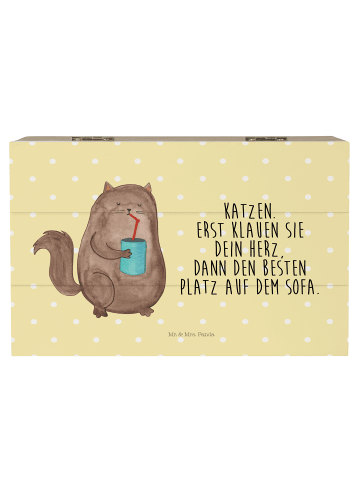 Mr. & Mrs. Panda Holzbox mit Deckel Katze Dose mit Spruch in Gelb Pastell