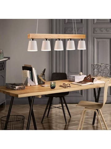 ZMH Pendelleuchte 5-flammige E27 in Weiß Holz Design L 102cm vintage