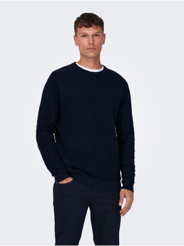 Only&Sons Design Pullover Geripptes Karo Strick Muster ONSKALLE in Dunkelblau