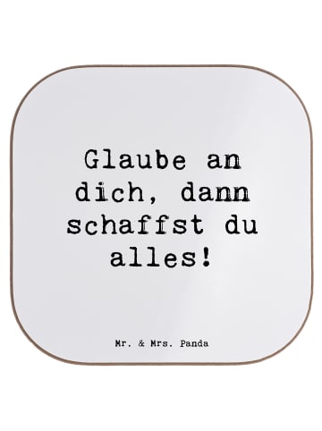 Mr. & Mrs. Panda Glas-Untersetzer Spruch Angst überwinden mit Sp... in Weiß