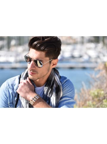styleBREAKER Piloten Sonnenbrille in Silber / Grün verspiegelt