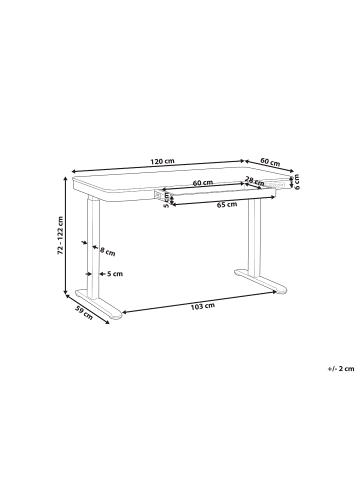 Beliani Höhenverstellbarer Schreibtisch KENLY in Braun/Weiß