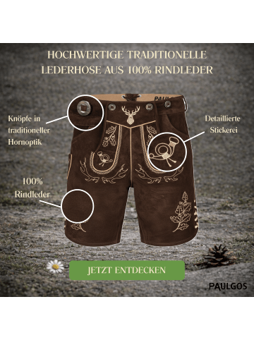 PAULGOS Lederhose Kurz Echtleder HK5 in Dunkelbraun