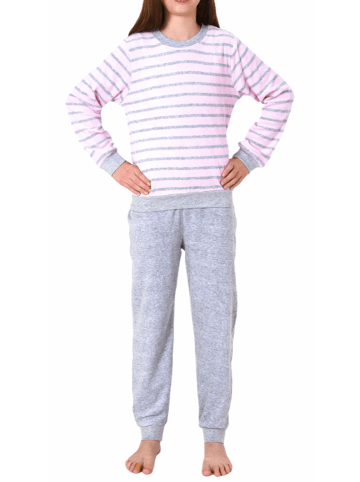 NORMANN Frottee Pyjama langarm Bündchen Schlafanzug Herz - 55938 in rosa
