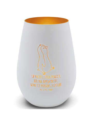 Mr. & Mrs. Panda Gold Windlicht Pinguin mHerzieren mit Spruch in Weiß