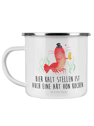 Mr. & Mrs. Panda Camping Emaille Tasse Hummer Weizen mit Spruch in Weiß