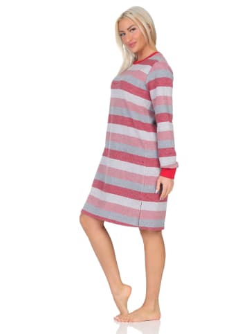 NORMANN Frottee Nachthemd langarm Bündchen Streifenoptik - 87638 in rosa