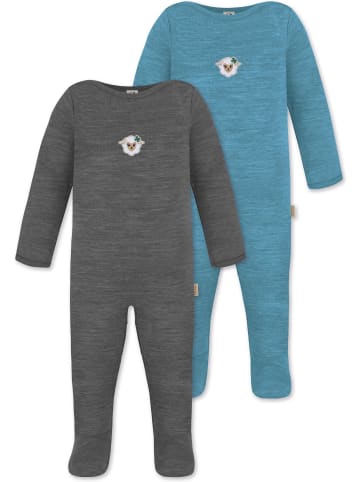 Normani Outdoor Sports Normani Outdoor Sports 2er Pack MERINO Baby Merino Strampler „Levin" in Blau/Anthrazit