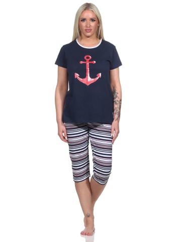 NORMANN Capri Schlafanzug kurzarm Pyjama Anker und Ringeln in navy