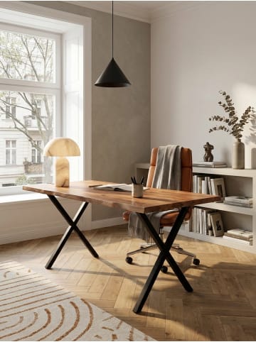 KADIMA DESIGN Schreibtisch Massivholz, Industrial X-Beine, Baumkante
