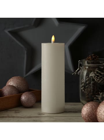 Adilina LED Kerze LINA Echtwachs Rustik-Optik 7x20cm in weiß