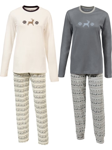 REDBEST Single-Jersey Schlafanzug 2er-Pack in grau/creme