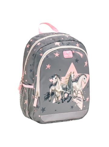 Belmil Kindergartenrucksack "Kiddy Plus Star Horses" in grau, pink, Namensschild, H 33 cm L 23 cm T 13 cm