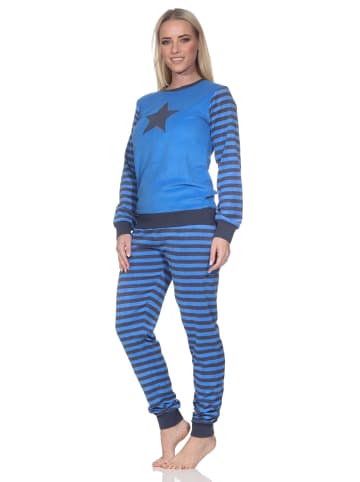 NORMANN Frottee Schlafanzug langarm Bündchen Sternmotiv in blau