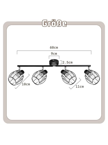 ZMH Deckenleuchte in Schwarz 4-flammige E14 Kristall schwenkbar Deckenstrahler