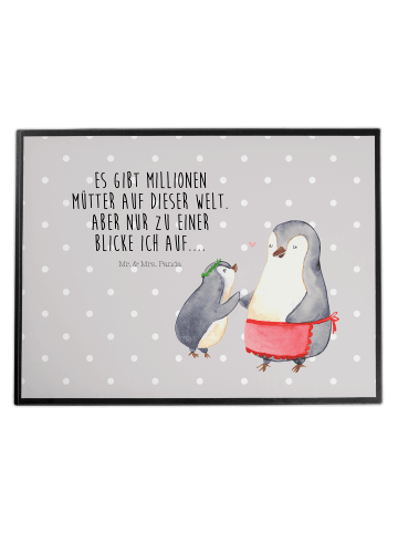 Mr. & Mrs. Panda Schreibtischunterlage Pinguin mit Kind mit Spruch in Grau Pastell