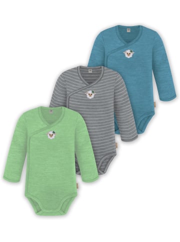 Normani Outdoor Sports 3er Pack Baby Merino Langarm Wickelbody in Blau/Grau/Grün