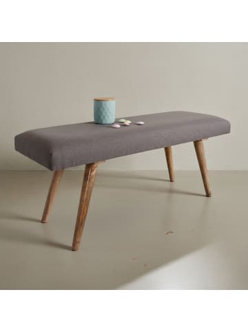 KADIMA DESIGN Sitzbank Stoff / Massivholz Bank 117x51x38 cm im Retro Stil, 2er in Grau