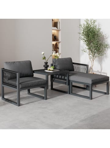 ABRIHOME Garten Lounge Set in Grau 4-tlg mit 2 Sofas und 2 Hockern verstellbar