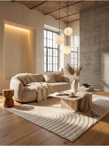 KADIMA DESIGN Hochflorteppich 3D Bögen Boho Waschbar Wohnzimmer in Creme