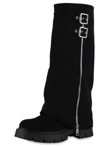 VAN HILL Bikerstiefel Mia in Schwarz Velours