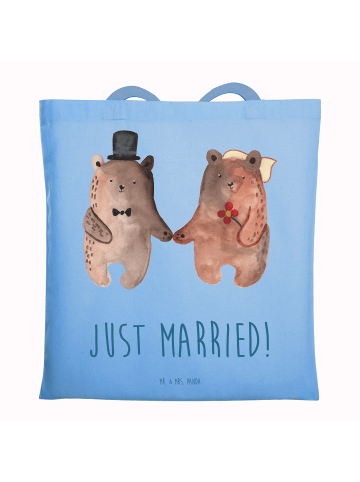 Mr. & Mrs. Panda Tragetasche Bär Heirat mit Spruch in Sky Blue