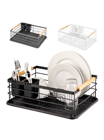 eluno Abtropfgestell mit Abtropfschale für Geschirr, inkl. Besteckhalter, Metall grau