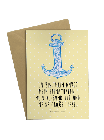 Mr. & Mrs. Panda Beileidskarte Anker Blau mit Spruch in Gelb Pastell
