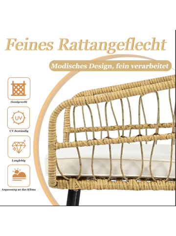 ABRIHOME Garten Lounge Set in Natur Rattan 5-tlg mit Tisch 2 Stühlen 2 Hockern