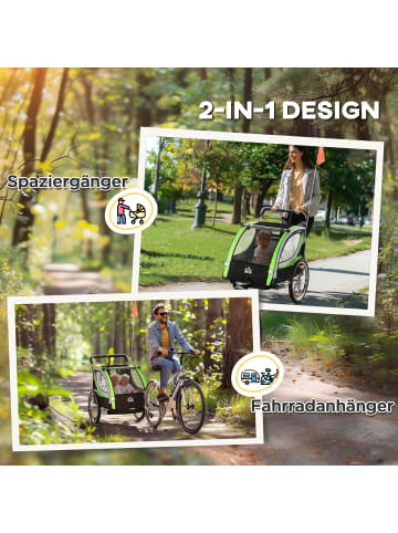 HOMCOM 2 in 1 Kinderanhänger Grün+Schwarz