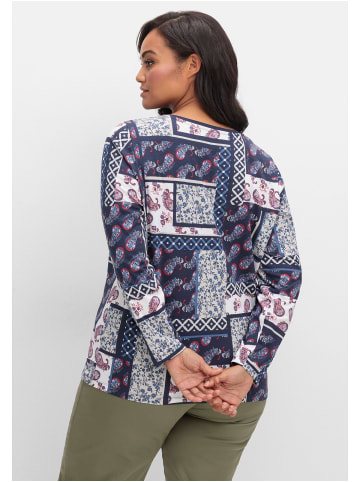sheego Langarmshirt in hellgrau gemustert