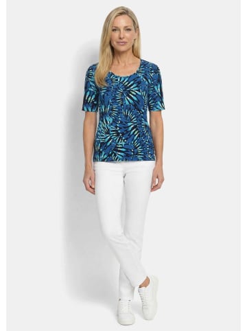 GOLDNER Baumwollshirt mit femininen Blüten in blau / türkis / gemustert