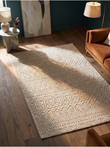 KADIMA DESIGN Flachgewebe-Teppich Ethno Streifen Boho Pflegeleicht in Creme
