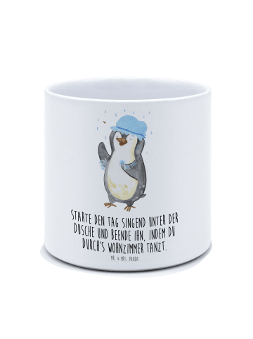 Mr. & Mrs. Panda XL Blumentopf Pinguin Duschen mit Spruch in Weiß