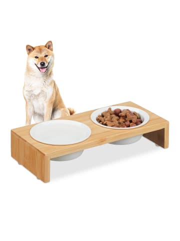 relaxdays Hunde-Futterstation in Natur/ Weiß - (B)29 x (H)6 x (T)13,5 cm