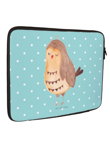 Mr. & Mrs. Panda Laptop Tasche Eule Zufrieden ohne Spruch in Türkis Pastell