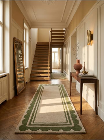 KADIMA DESIGN Teppich Wolle Handgetuftet WENSUM Grafisches Muster Wohnzimmer in Grün-Beige
