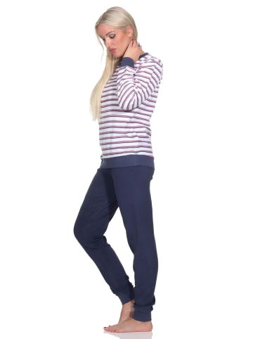 NORMANN Frottee Schlafanzug langarm Bündchen Streifen - 82789 in navy