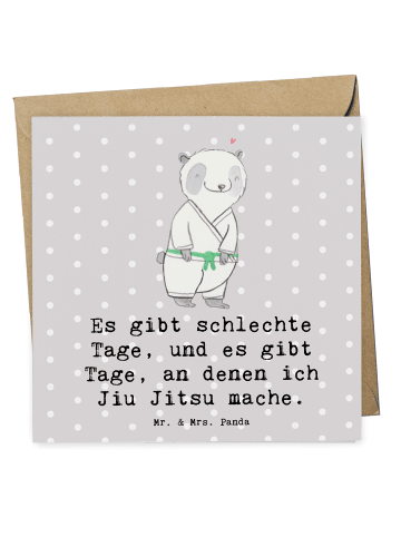 Mr. & Mrs. Panda Grußkarte Panda Jiu Jitsu mit Spruch in Grau Pastell